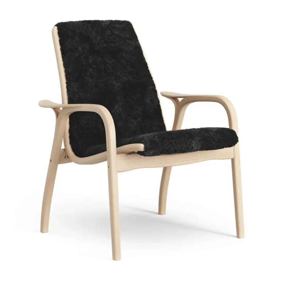 Fauteuil Laminett hêtre laqué/peau de mouton, Black (noir)