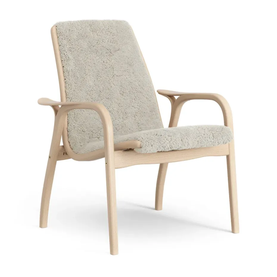 Fauteuil Laminett hêtre laqué/peau de mouton, Moonlight (beige)