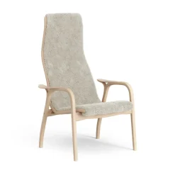 Fauteuil Lamino hêtre laqué/peau de mouton, Moonlight (beige)