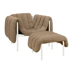 Fauteuil lounge + ottomane Puffy, Sawdust-cream