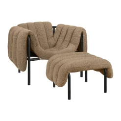 Fauteuil lounge + ottomane Puffy, Sawdust-black grey