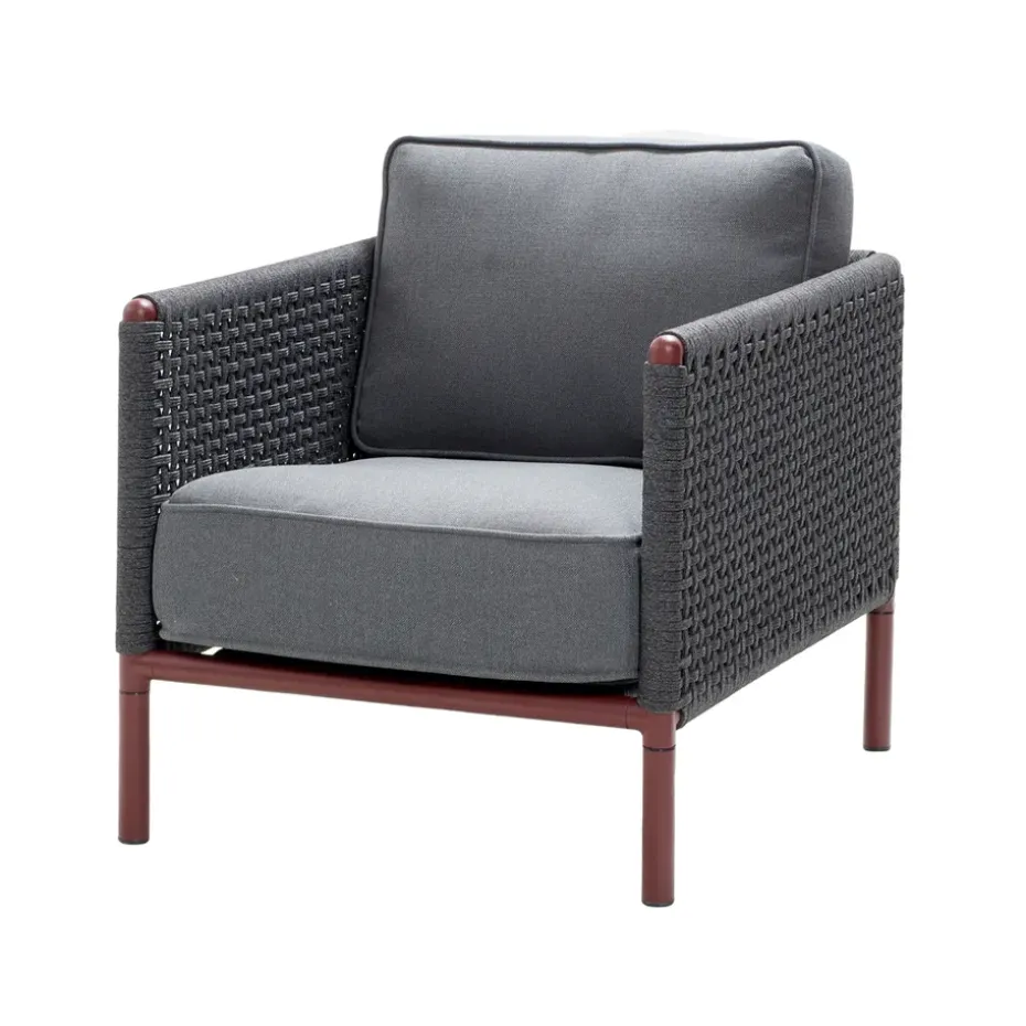Fauteuil lounge Encore, Cane-Line airtouch bordeaux/Dark grey, incl. coussins