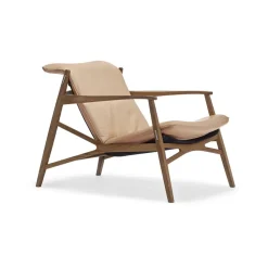 Fauteuil lounge Link, cuir naturel-chêne huilé naturel-toile noire