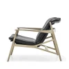 Fauteuil lounge Link, cuir tärnsjö marron foncé, chêne huilé naturel, toile noire