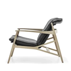 Fauteuil lounge Link, cuir tärnsjö marron foncé, chêne huilé naturel, toile noire