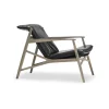 Fauteuil lounge Link, cuir noir, chêne huilé blanc, toile noire