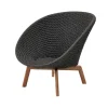 Fauteuil lounge Peacock Rope, Dark grey, pieds en teck