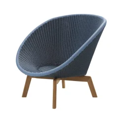 Fauteuil lounge Peacock Weave, Midnight/dusty blue, pieds en teck