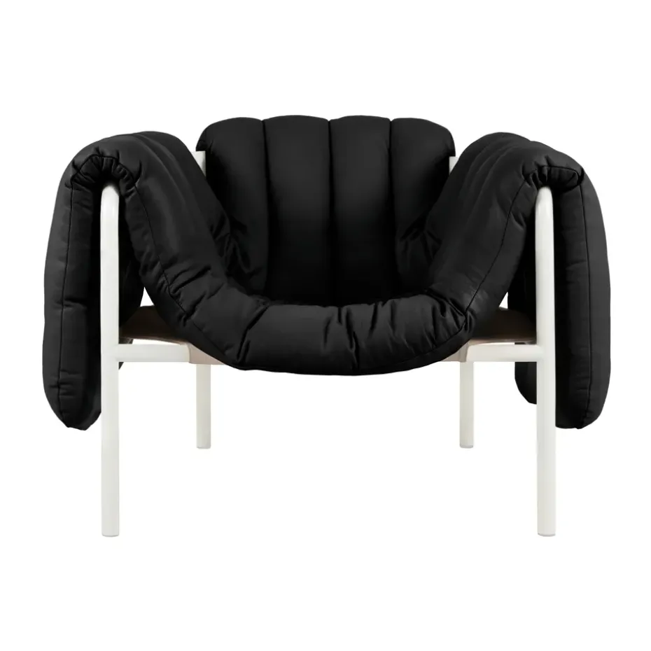 Fauteuil lounge Puffy, Black leather-cream