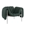 Fauteuil lounge Puffy, Dark green leather-acier inoxydable