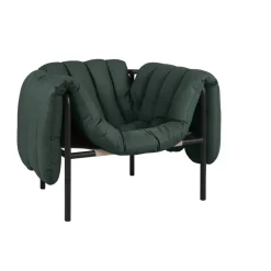 Fauteuil lounge Puffy, Dark green leather-black grey