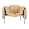 Fauteuil lounge Puffy, Sand leather-acier inoxydable