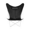 Fauteuil papillon KS Chair, cuir noir, support en acier inoxydable