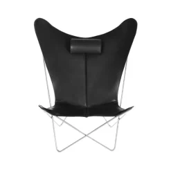 Fauteuil papillon KS Chair, cuir noir, support en acier inoxydable
