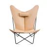 Fauteuil papillon KS Chair, cuir nature, support noir