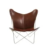 Fauteuil papillon Trifolium, cuir cognac