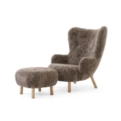 Fauteuil Petra VB3 High incl. pouf ATD1, Chêne huilé-Sheepskin Sahara