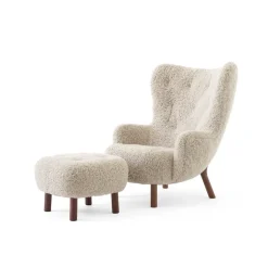 Fauteuil Petra VB3 High incl. pouf ATD1, Noix de Grenoble huilée-Sheepskin Moonlight