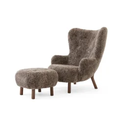 Fauteuil Petra VB3 High incl. pouf ATD1, Noix de Grenoble huilée-Sheepskin Sahara