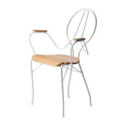 Fauteuil Pia, Structure en acier laqué blanc - chêne huilé
