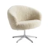 Fauteuil Rondino, peau de mouton moonlight, aluminium poli