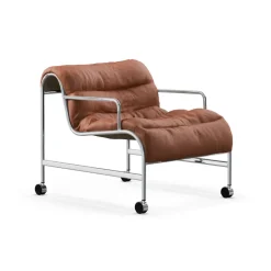 Fauteuil Sunny avec accoudoirs, Cuir Cognac - base en chrome avec roues