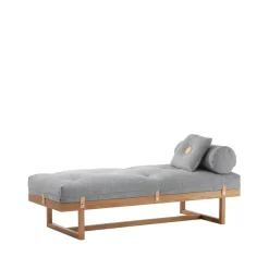 Lit banquette Stay, tissu gris, structure en chêne huilé