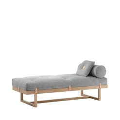 Lit banquette Stay, tissu gris, structure en chêne huilé blanc