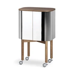 Meuble-bar Loud sur roues, chêne fumé