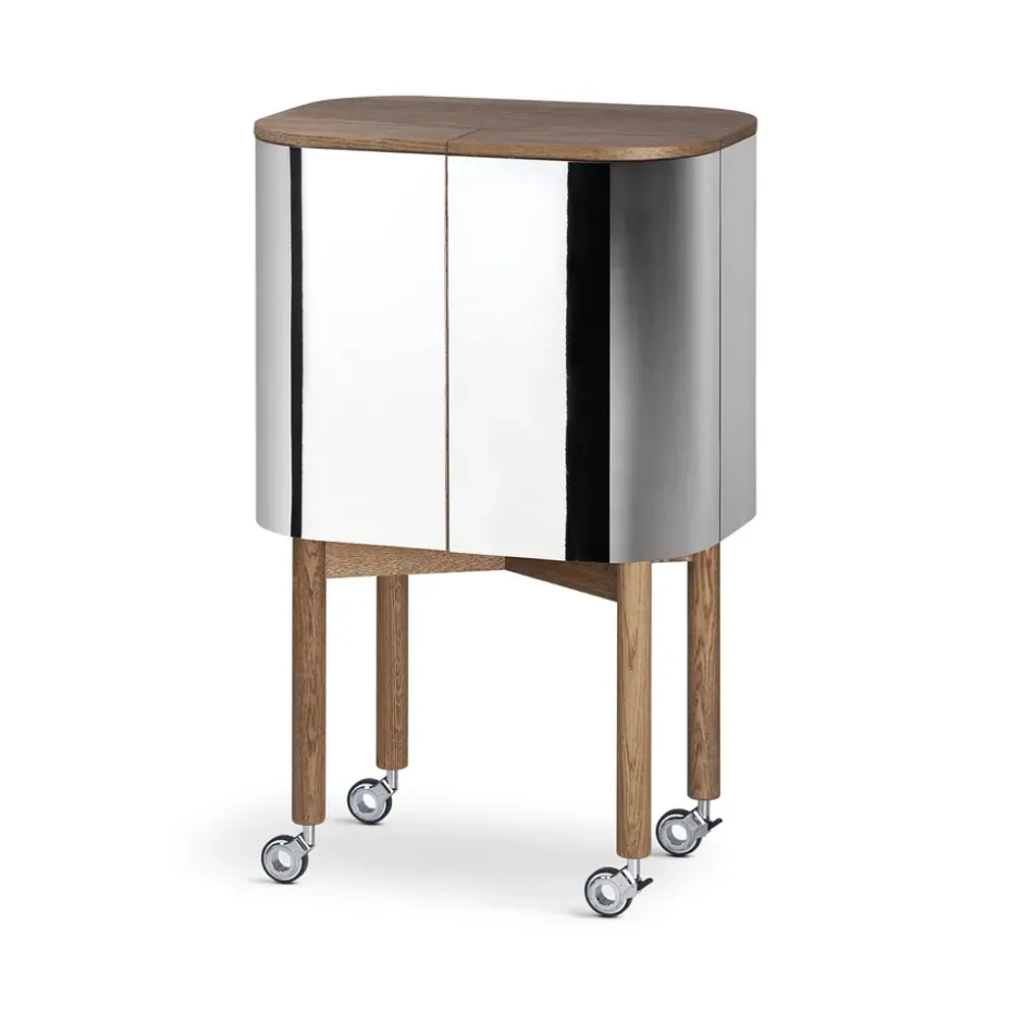 Meuble-bar Loud sur roues, chêne fumé