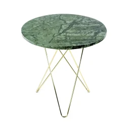 Mini table d'appoint O Tall Ø50 H50, structure en laiton, marbre vert