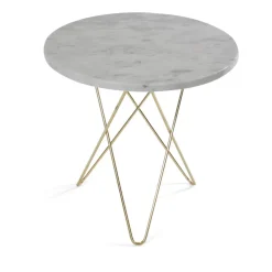 Mini table d'appoint O Tall Ø50 H50, structure en laiton, marbre blanc
