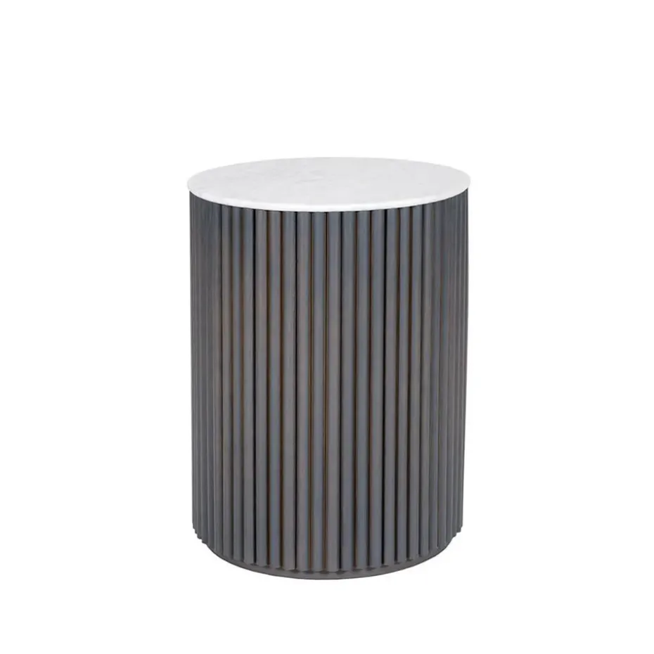 Petit Palais table d'appoint, chêne teinté gris foncé, h55, dessus en marbre carrara