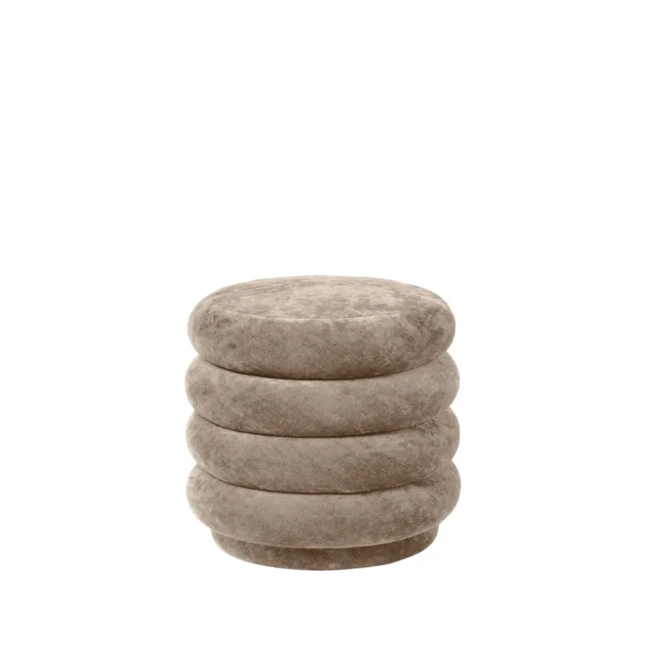 Pouf Pouf Round, tissu faded velvet 26 beige