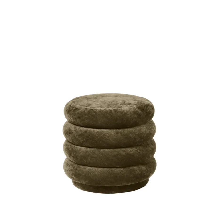 Pouf Pouf Round, tissu faded velvet 3 forest