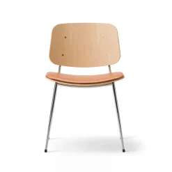 Søborg 3061 chaise métallique assise rembourrée, Cuir Omni cognac-piètement chromé
