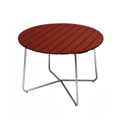 Table à manger 9A, Chêne laqué rouge foncé-châssis galvanisé à chaud Ø100 cm