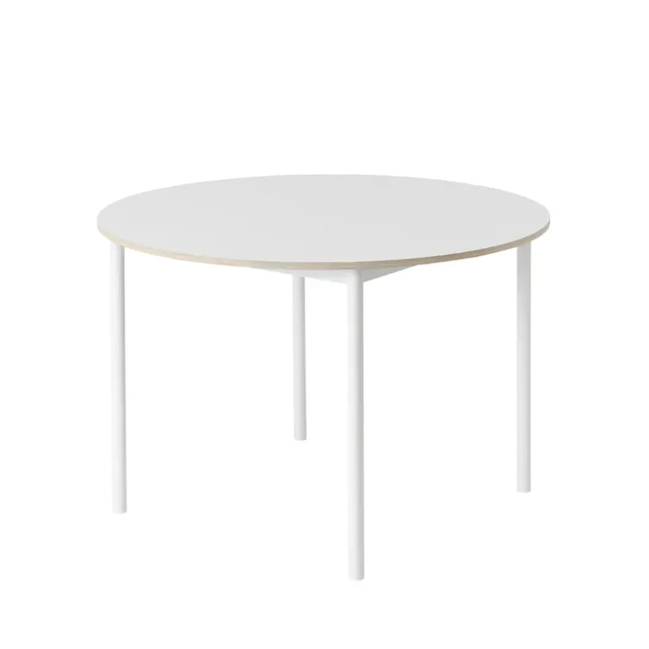 Table à manger Base ronde Ø110 cm, White laminate-Plywood-White