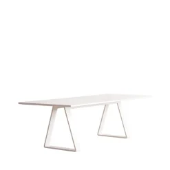 Table à manger Bermuda, white laminate, support en acier, 200x90cm