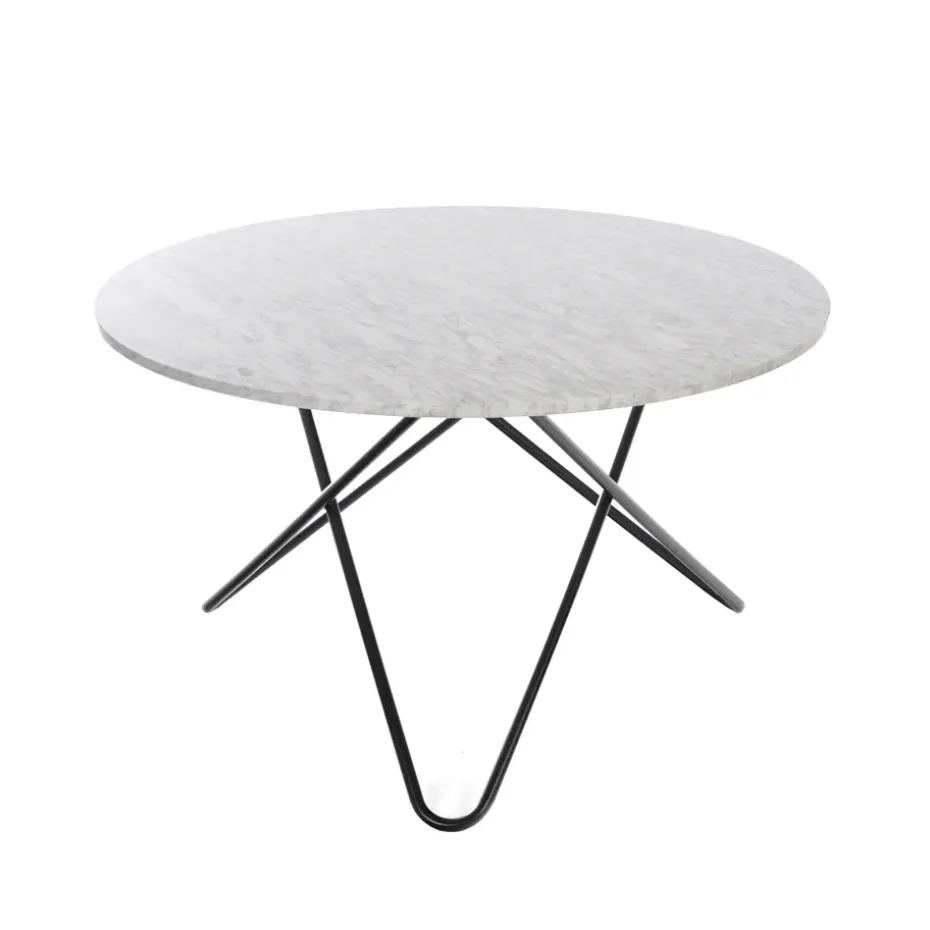 Table à manger Big O Table, marbre de Carrare, structure noire