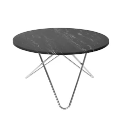 Table à manger Big O Table, marbre marquina, structure en acier inoxydable