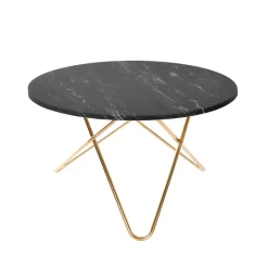 Table à manger Big O Table, marbre marquina, structure en laiton