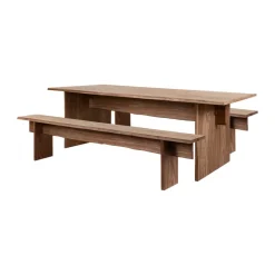 Table à manger Bookmatch avec bancs 220 cm, Noyer