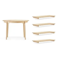 Table à manger Carl bouleau, Huilé naturel, 4 rallonges + pied de support