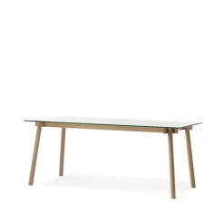 Table à manger Corners, chêne huilé blanc, verre