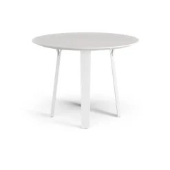 Table à manger Divido, blanc, ø95cm, pieds en frêne vernis blanc