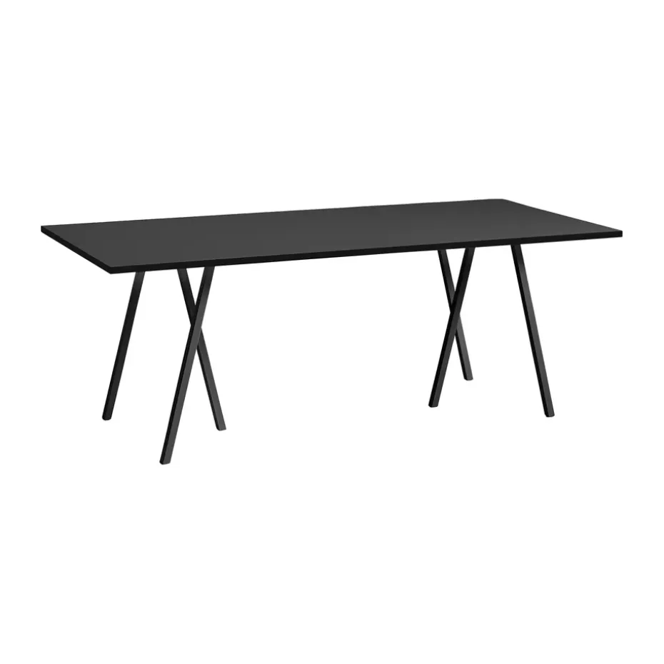 Table à manger Loop Stand incl. support 92,5x200 cm, Black-black linoleum-black ash
