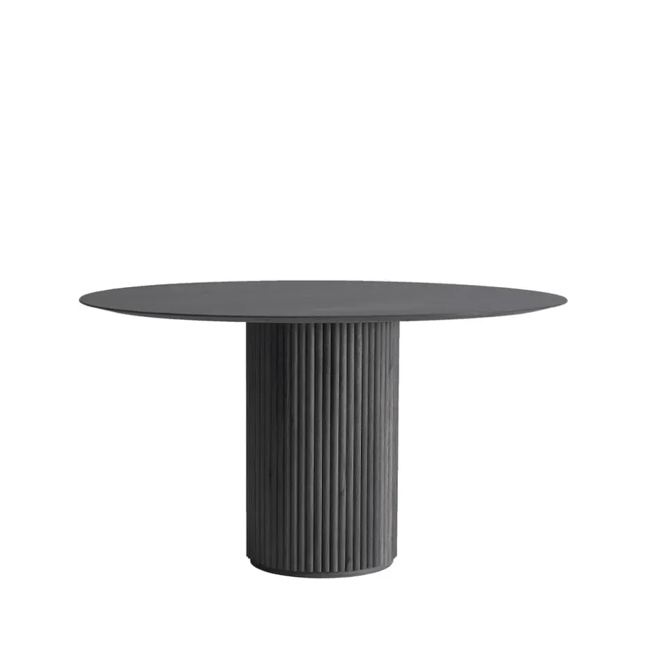 Table à manger Palais Royal, chêne teinté gris foncé, support chêne teinté gris foncé.