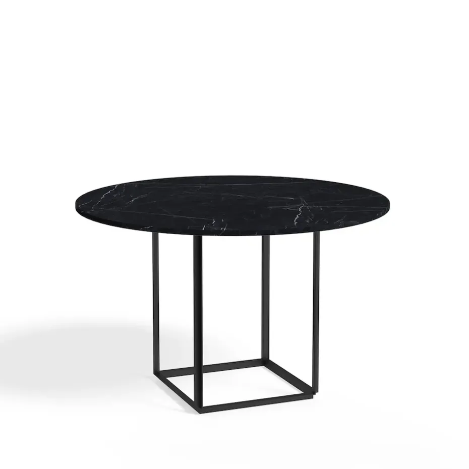 Table à manger ronde Florence, black marquina marble, ø 120 cm, structure noire