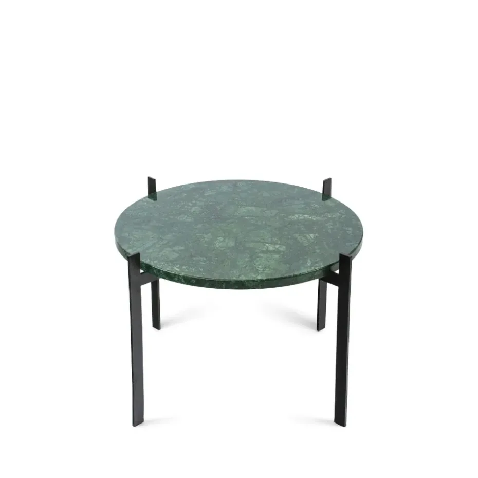 Table à plateau simple, marbre vert, socle noir